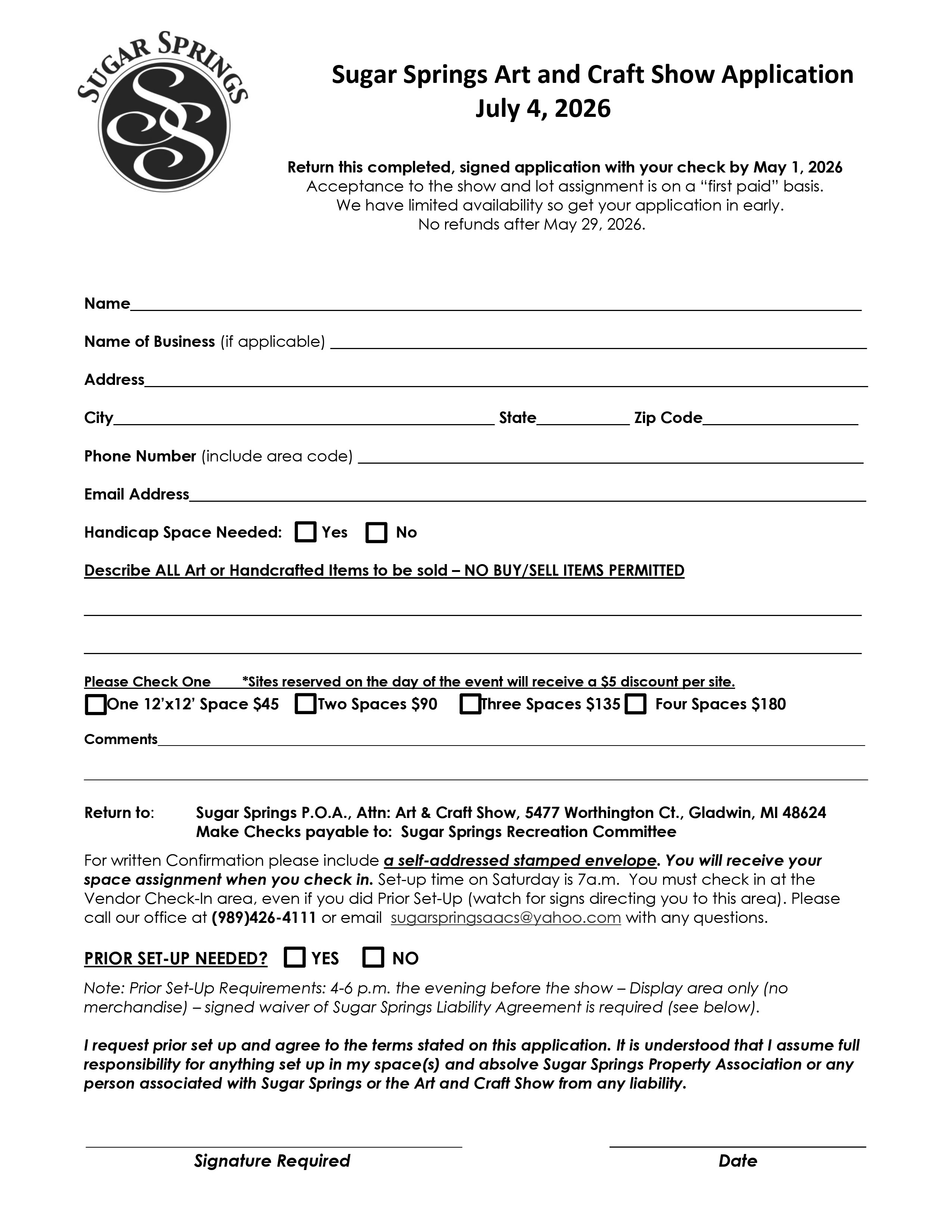 Craft Fair Vendor Application