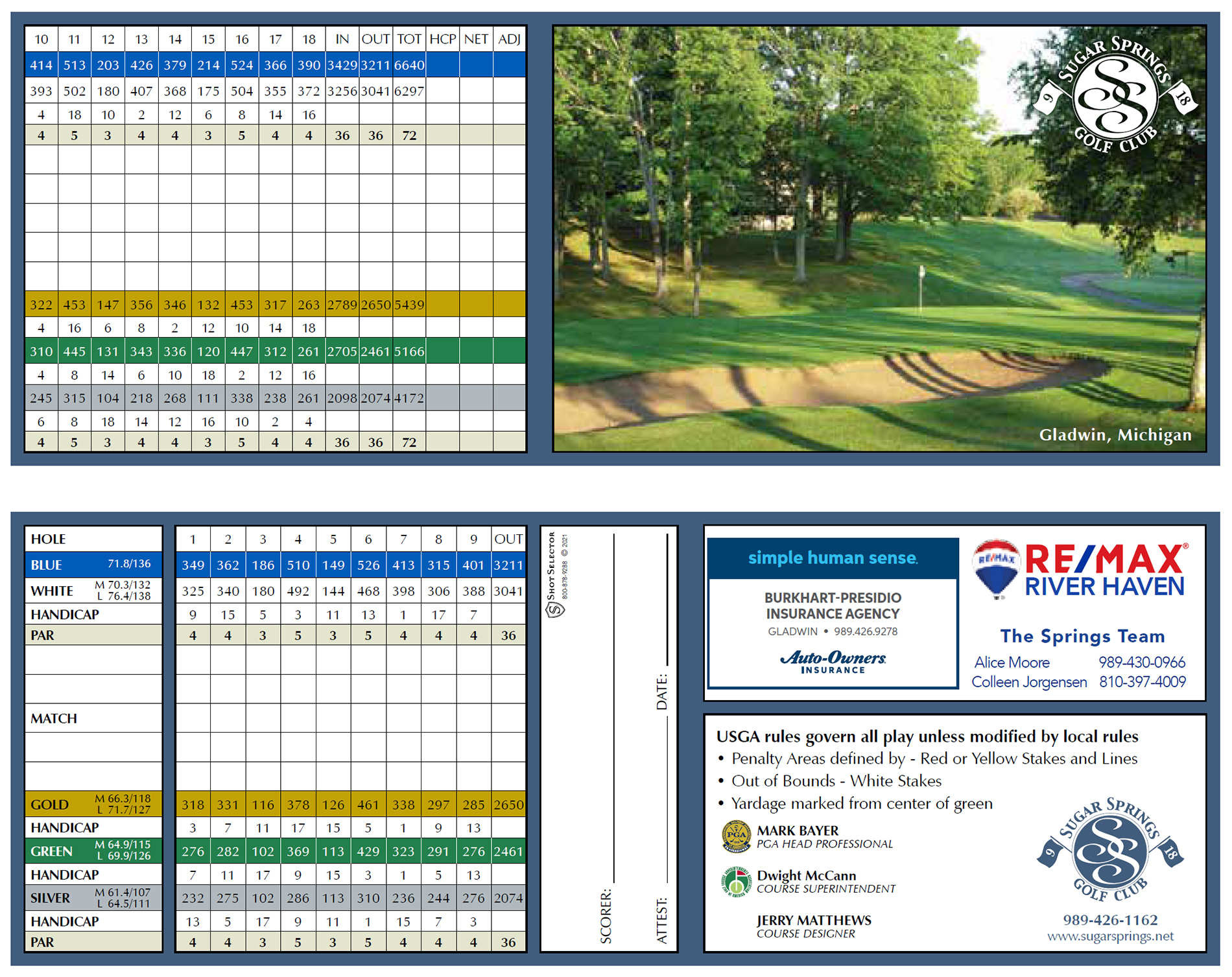 Sugar Springs Golf Club Scorecard