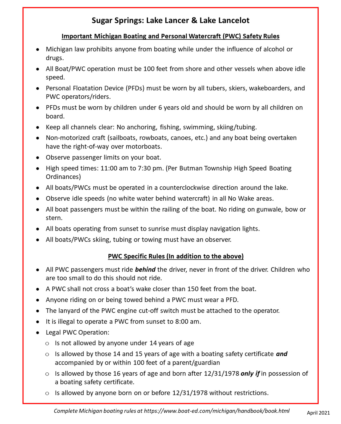 Boating Rules 2021